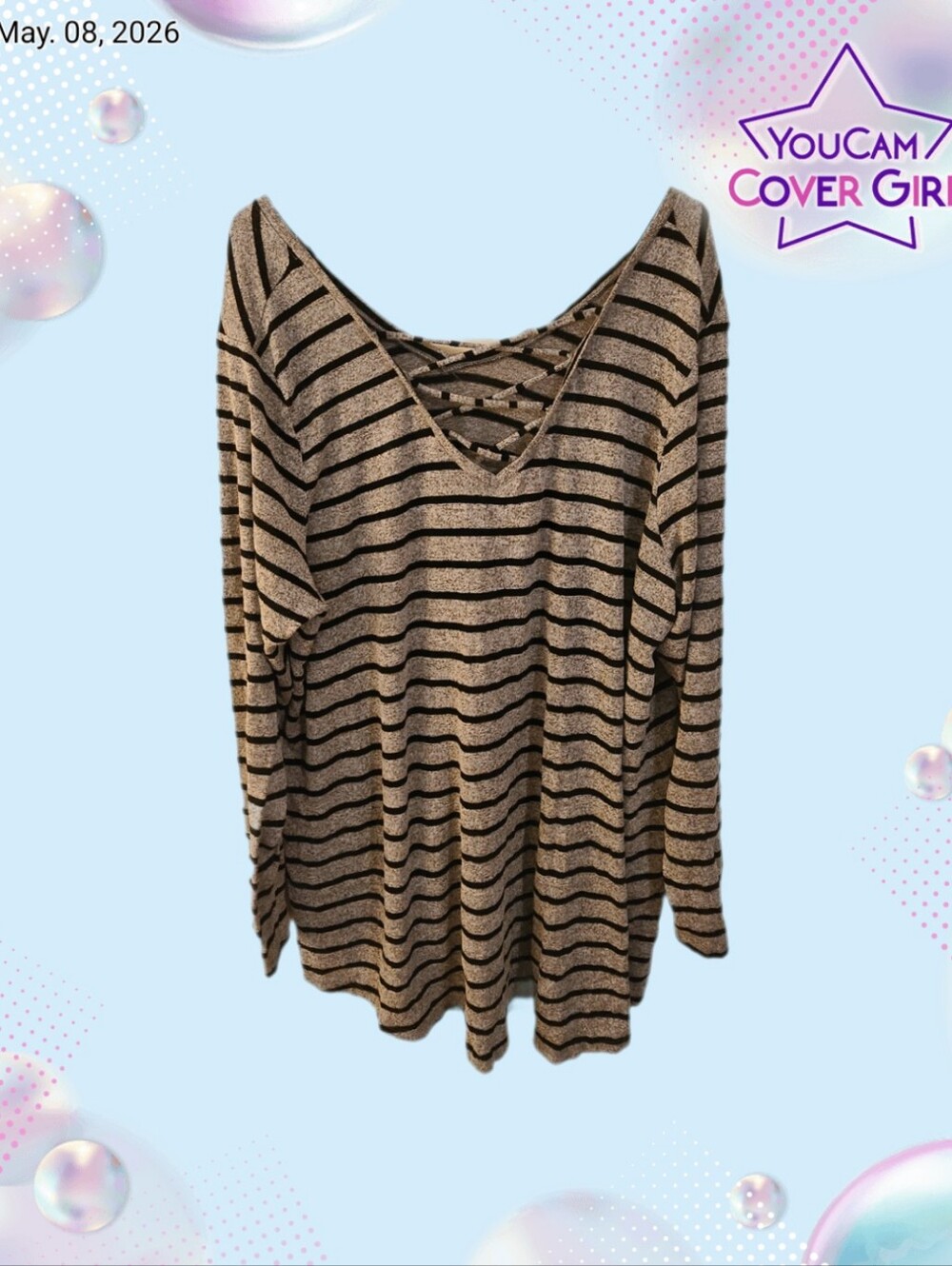 Striped Grey and Black V-Neck Sweater